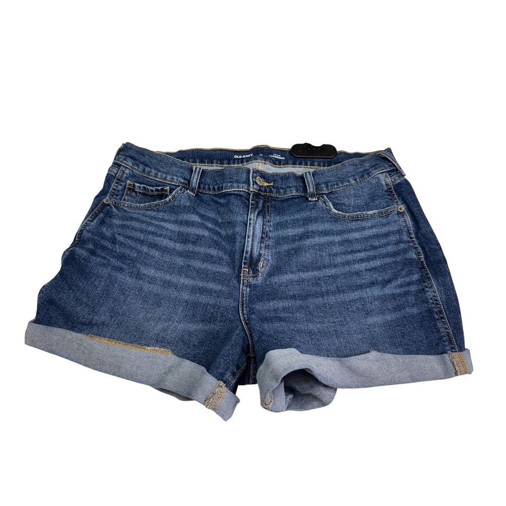 Old Navy Womens Blue Mid-Rise Boyfriend Denim Jean Shorts Size 14 Cuffed